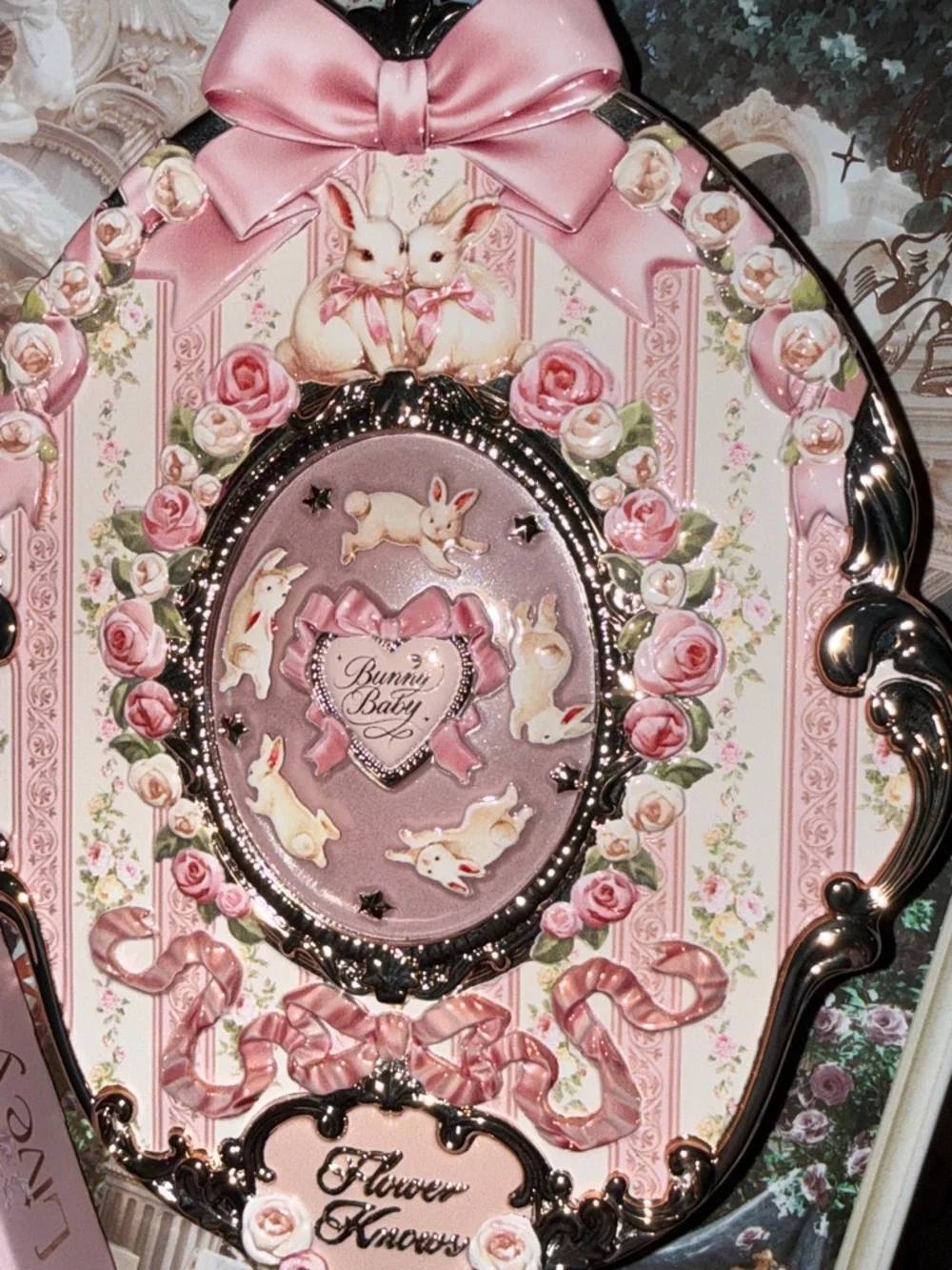 Flower Knows Bunny Pink Decorative Hand Mirror